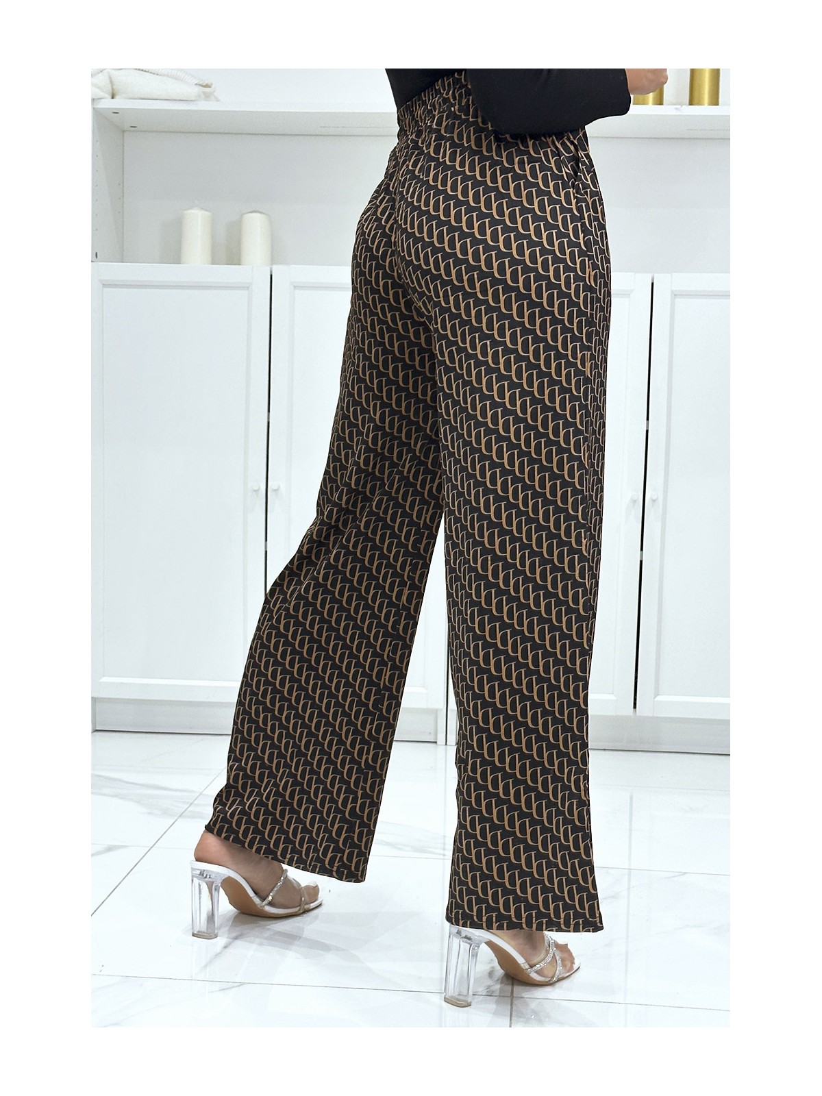 Pantalon palazzo moti D marron et noir inspiration de marque 