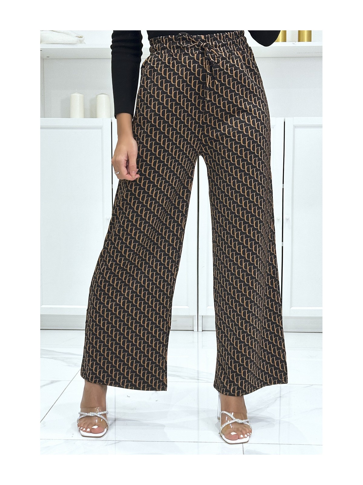 Pantalon palazzo moti D marron et noir inspiration de marque 