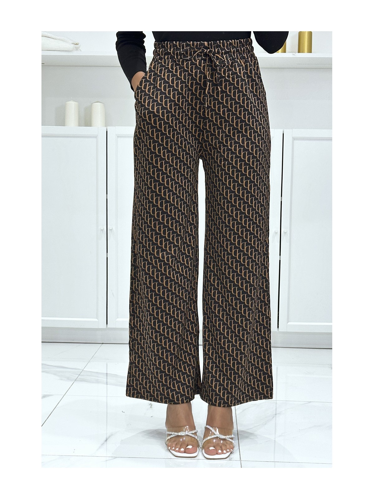 Pantalon palazzo moti D marron et noir inspiration de marque 