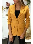 Blazer moutarde avec ceinture et poches - 1