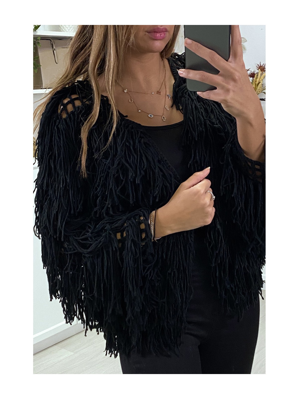 Gilet noir a frange ficelle - 2