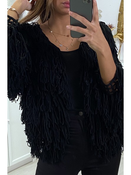 Gilet noir a frange ficelle - 6