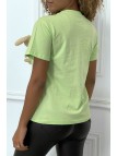 T-shirt vert anis à poche doudou col rond et manches courtes - 4