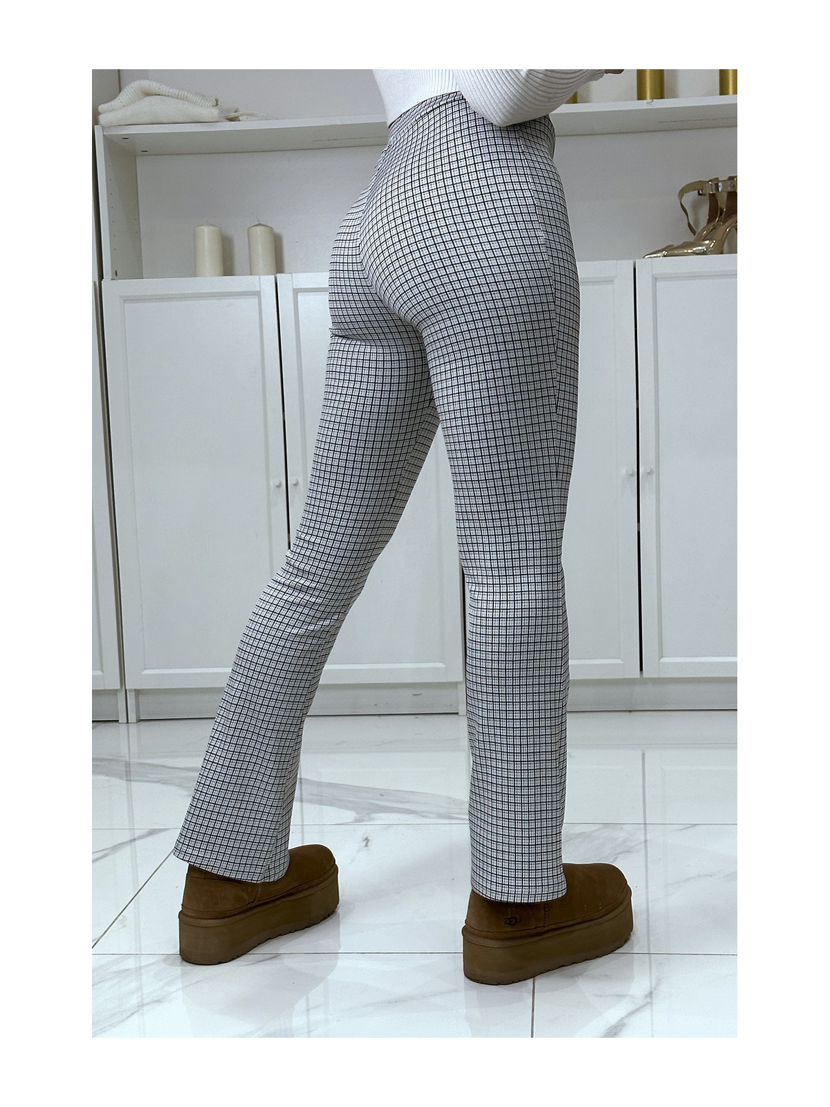 Pantalon blanc motif carreaux patte d'eph  - 3