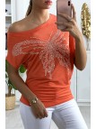 Tee-shirt trapèze rouge avec motif papillon en strass - 3