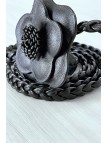 Ceinture tressée noire en simili avec fleur - 2