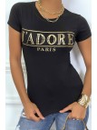 Tee-shirt noir avec écriture J'ADORE en dorée - 4
