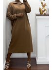 Longue robe épaisse col chemise en camel - 3