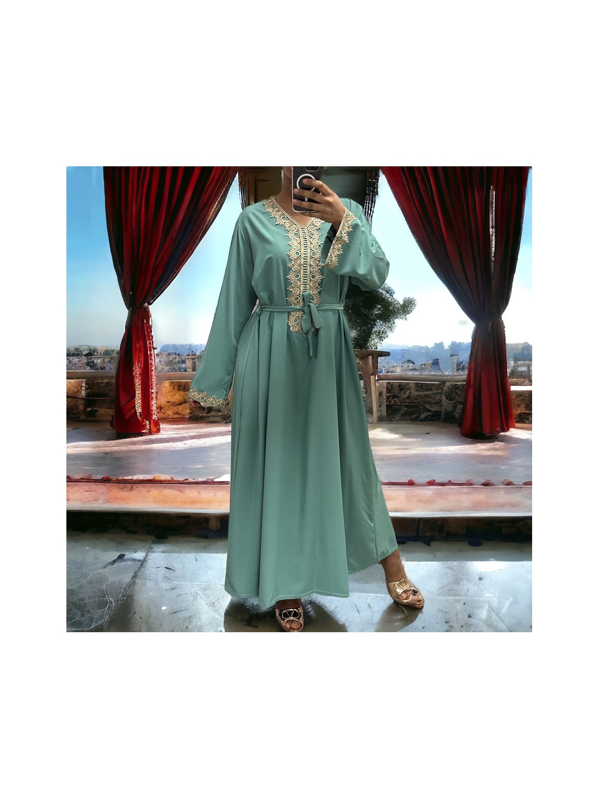 Abaya Layla vert d'eau - 2