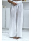 Pantalon palazzo plissé blanc satiné - 3