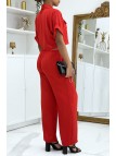 Ensemble chemise saharienne et pantalon palazzo rouge - 4