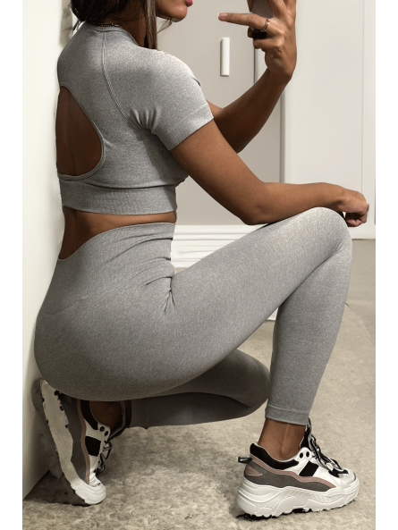 Ensemble legging et top sport gris en matière gênante - 2