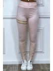 Legging rose avec taches et bandes dorées - 1