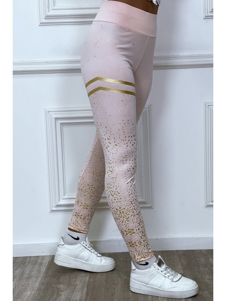 Legging rose avec taches et bandes dorées - 2