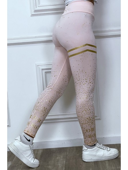 Legging rose avec taches et bandes dorées - 3