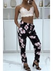 Pantalon fluide rose à motif floral B-60 - 2