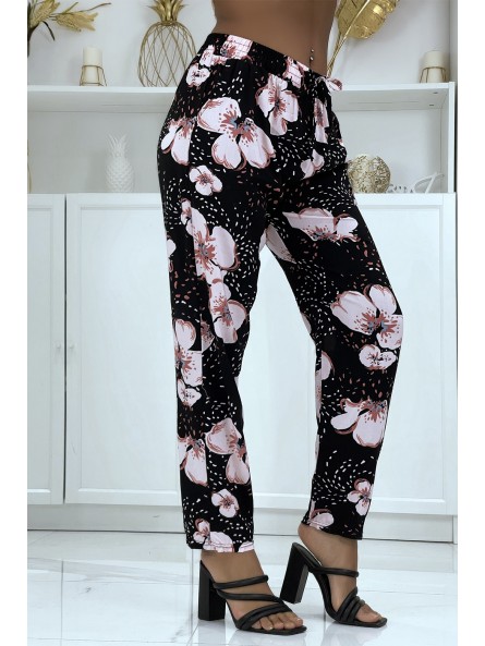 Pantalon fluide rose à motif floral B-60 - 6