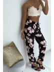 Pantalon fluide rose à motif floral B-60 - 8