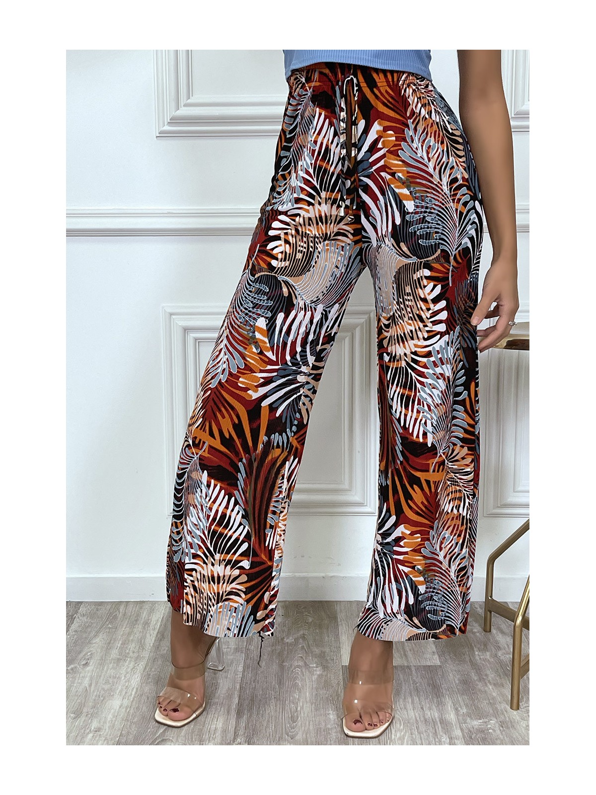 Pantalon palazzo fluide rouge tendance - 3