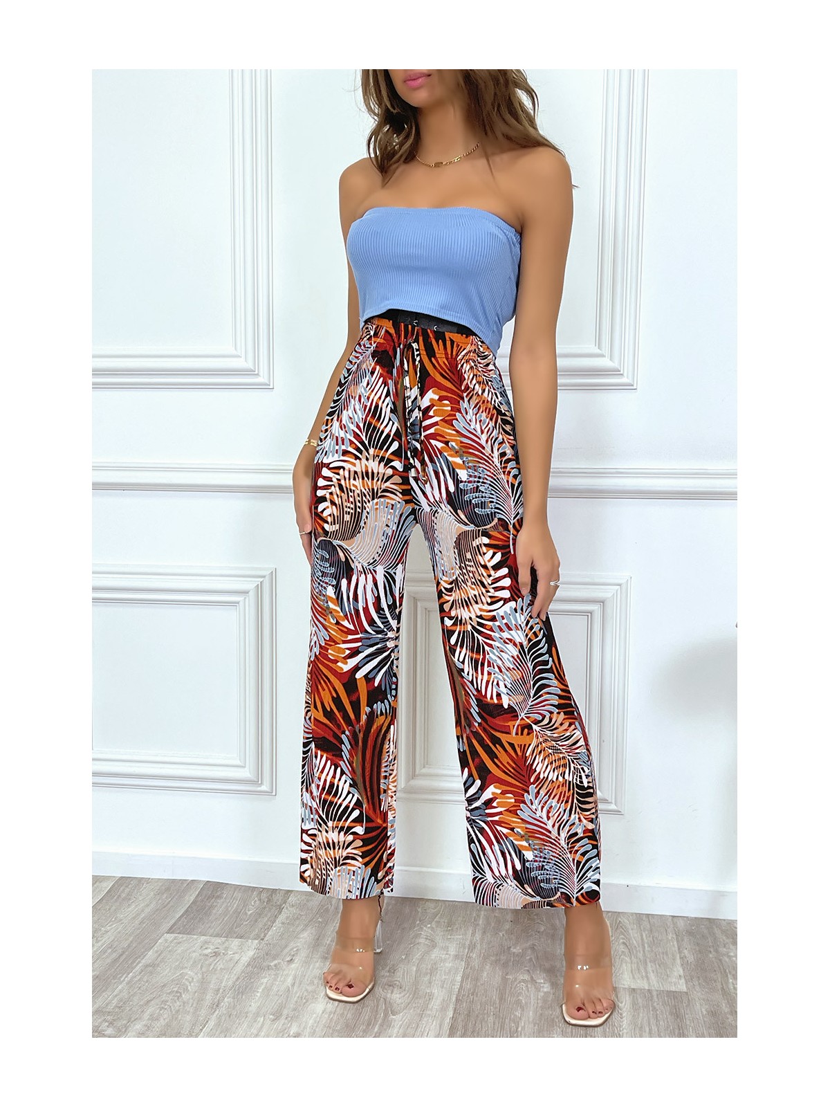 Pantalon palazzo fluide rouge tendance - 5