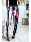 Pantalon rayé en coton bleu rouge blanc avec poches - 2