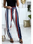 Pantalon rayé en coton bleu rouge blanc avec poches - 3