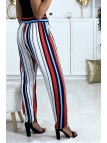 Pantalon rayé en coton bleu rouge blanc avec poches - 5