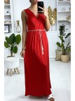 Longue robe croisé en rouge avec ceinture en cordon - 2