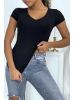 T-shirt noir col v femme - 1