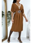 Robe tunique over size marron vol V avec dentelle - 1