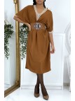 Robe tunique over size marron vol V avec dentelle - 2