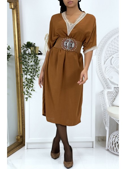 Robe tunique over size marron vol V avec dentelle - 3