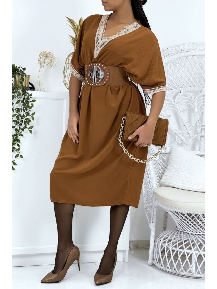 Robe tunique over size marron vol V avec dentelle - 4