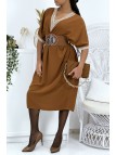 Robe tunique over size marron vol V avec dentelle - 4