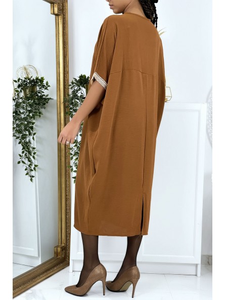 Robe tunique over size marron vol V avec dentelle - 5