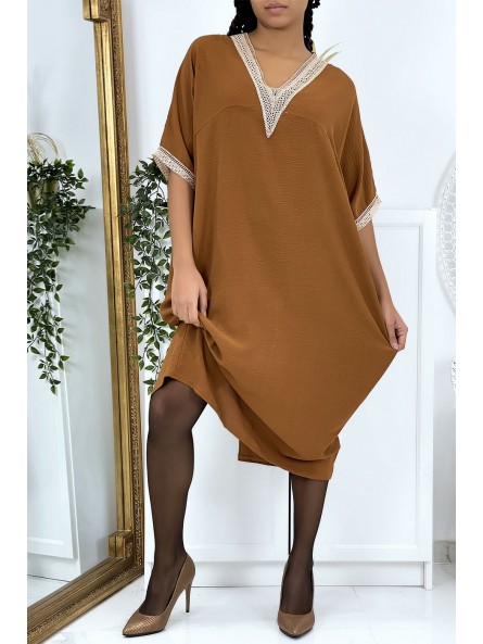 Robe tunique over size marron vol V avec dentelle - 6