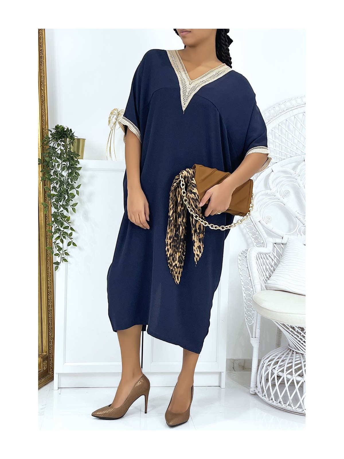 Robe tunique over size marine vol V avec dentelle - 1