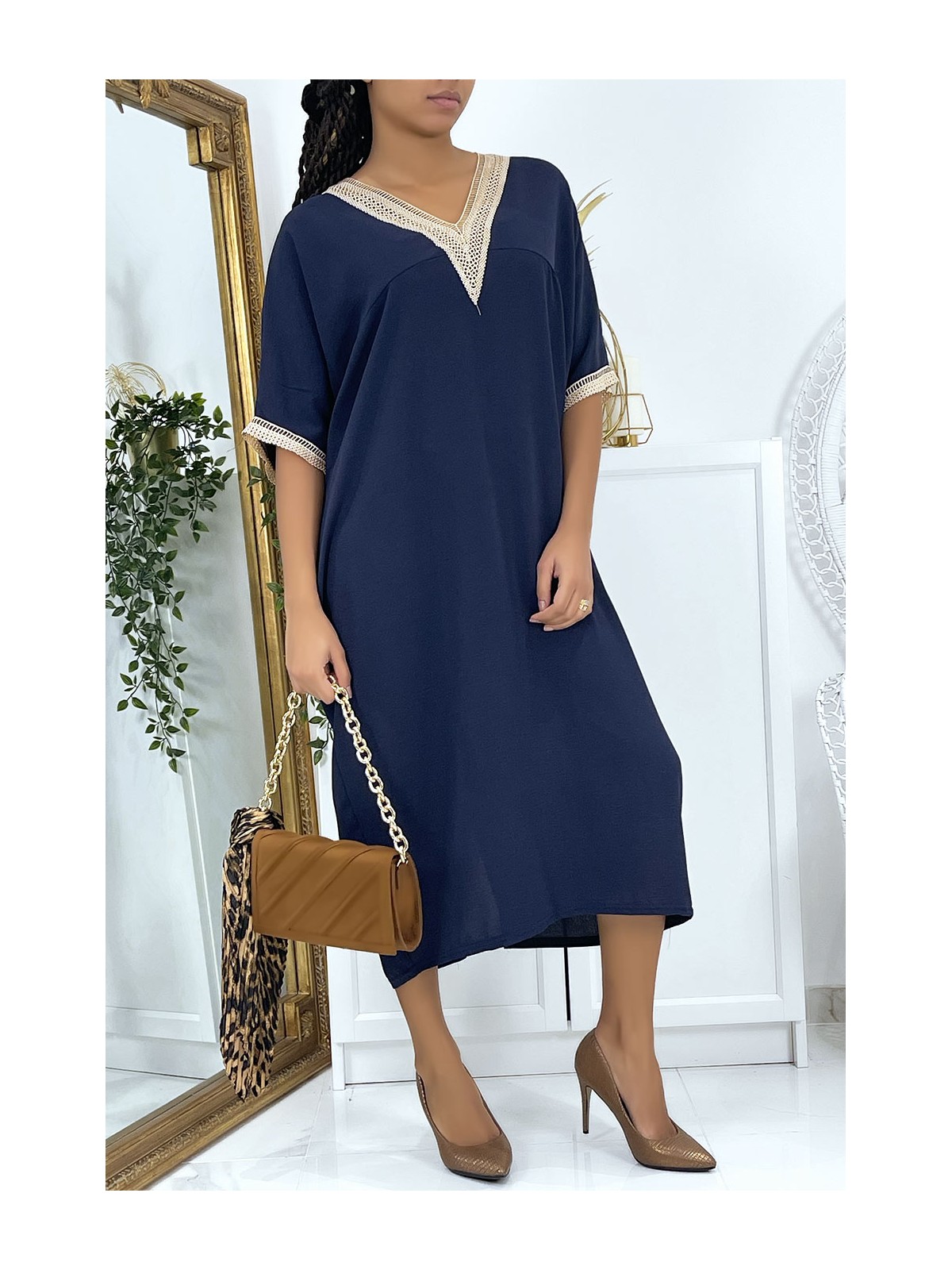 Robe tunique over size marine vol V avec dentelle - 2