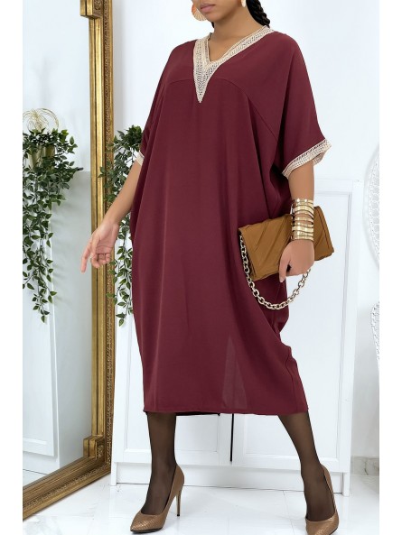 Robe tunique over size bordeaux vol V avec dentelle - 1