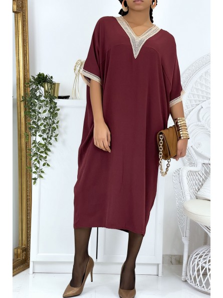 Robe tunique over size bordeaux vol V avec dentelle - 2