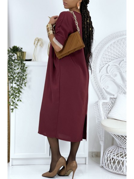 Robe tunique over size bordeaux vol V avec dentelle - 4