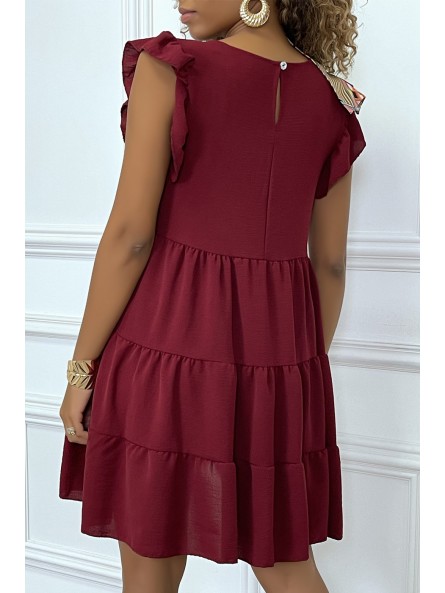 Robe bordeaux froncée à volant et coupe évasée - 5