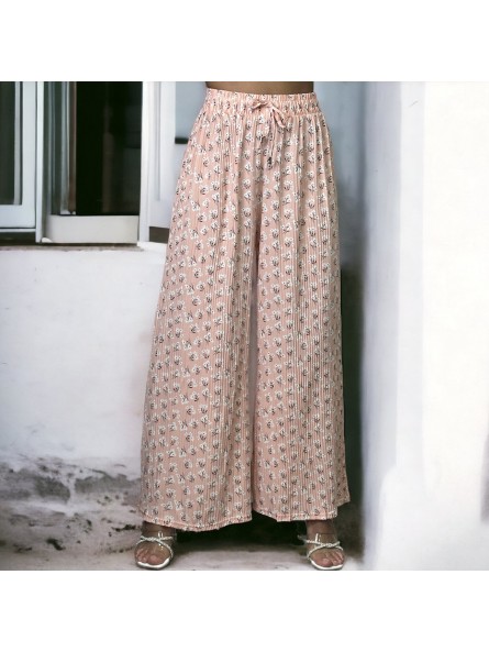 Pantalon palazzo plissé rose à motif - 2