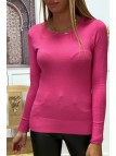 Pull fuchsia col rond en maille tricot très extensible et très doux - 2