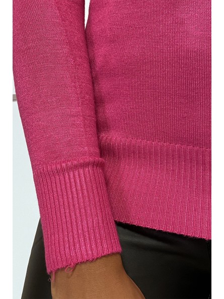 Pull fuchsia col rond en maille tricot très extensible et très doux - 4