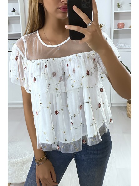 Blouse blanche à volant avec broderie - 2