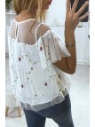 Blouse blanche à volant avec broderie - 4