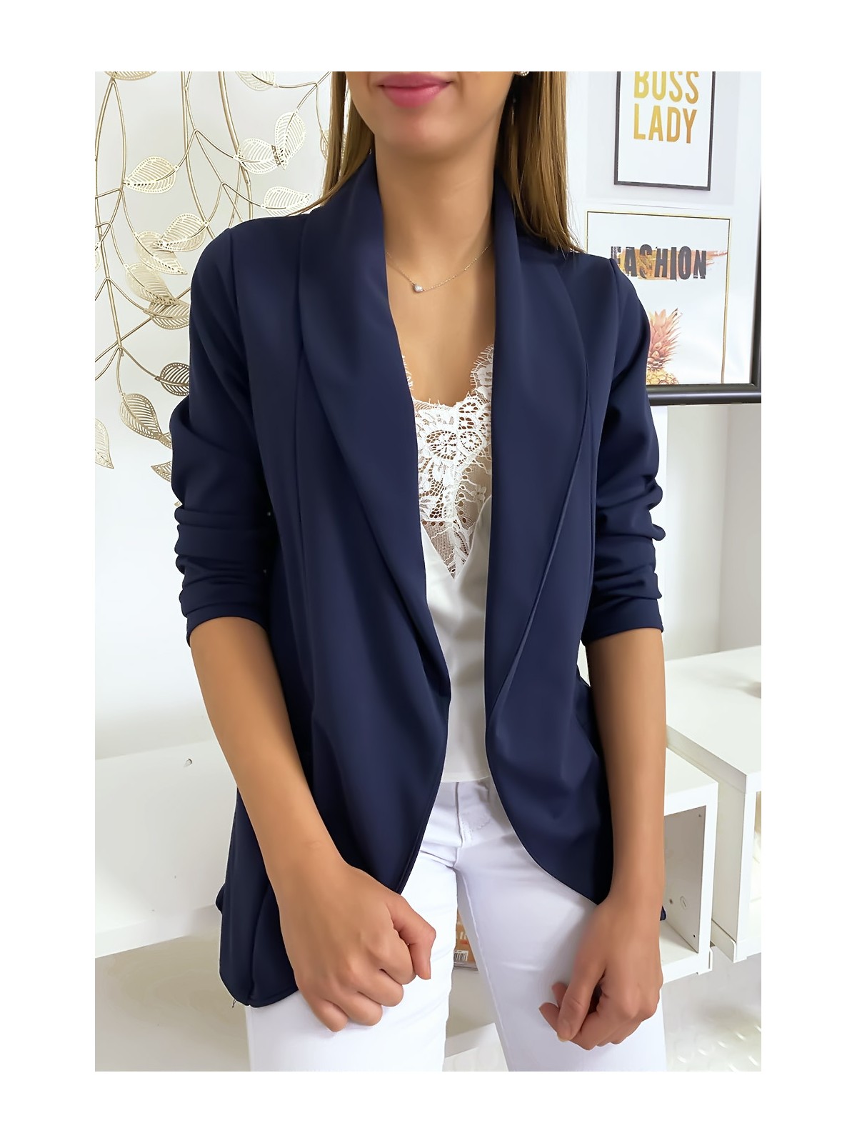 Veste Blazer marine col châle avec poches. Blazer femme 1526 - 3