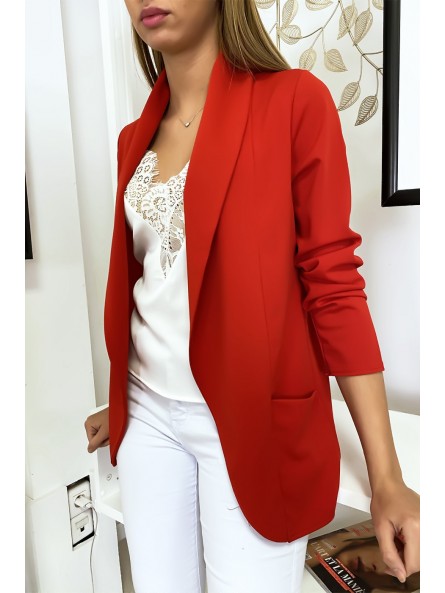 Veste Blazer rouge col châle avec poches. Blazer femme 1526 - 2