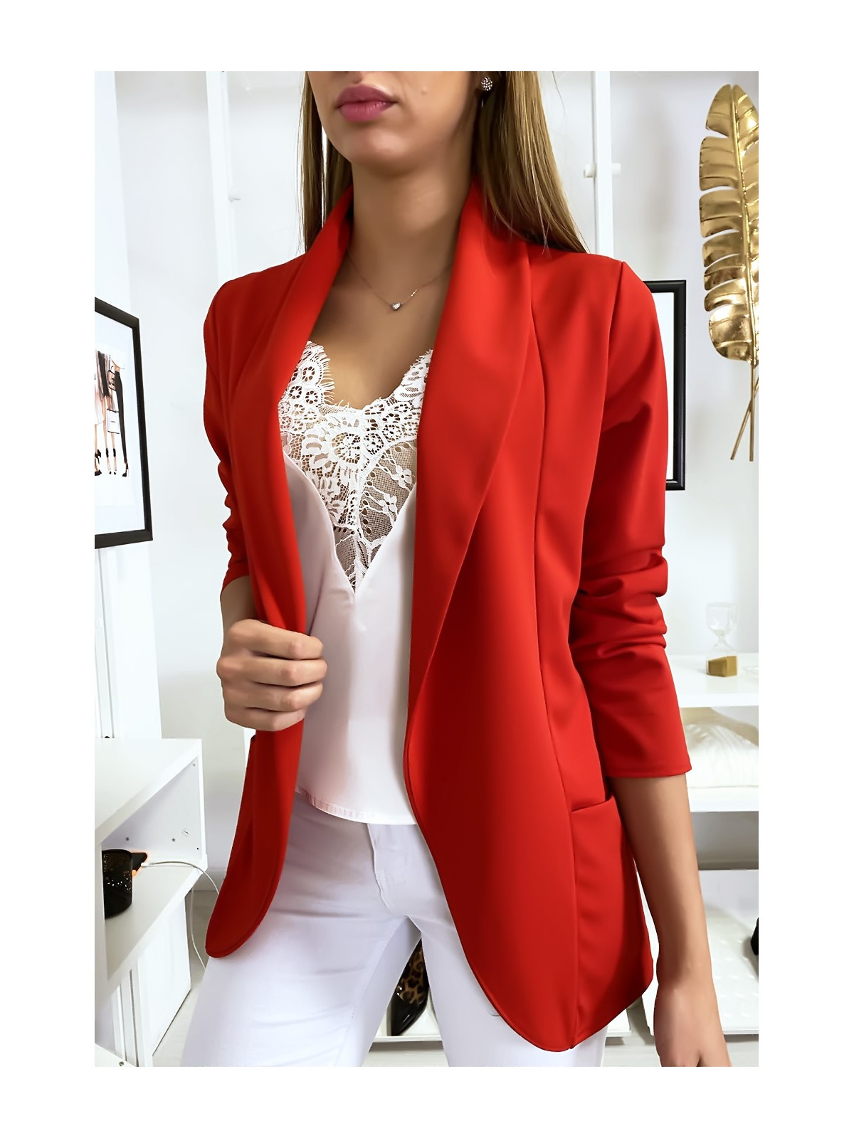 Veste Blazer rouge col châle avec poches. Blazer femme 1526 - 3